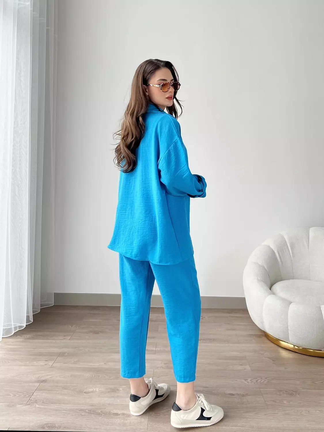 Short Leg Relax Fit Shirt Trouser Set - blue 1