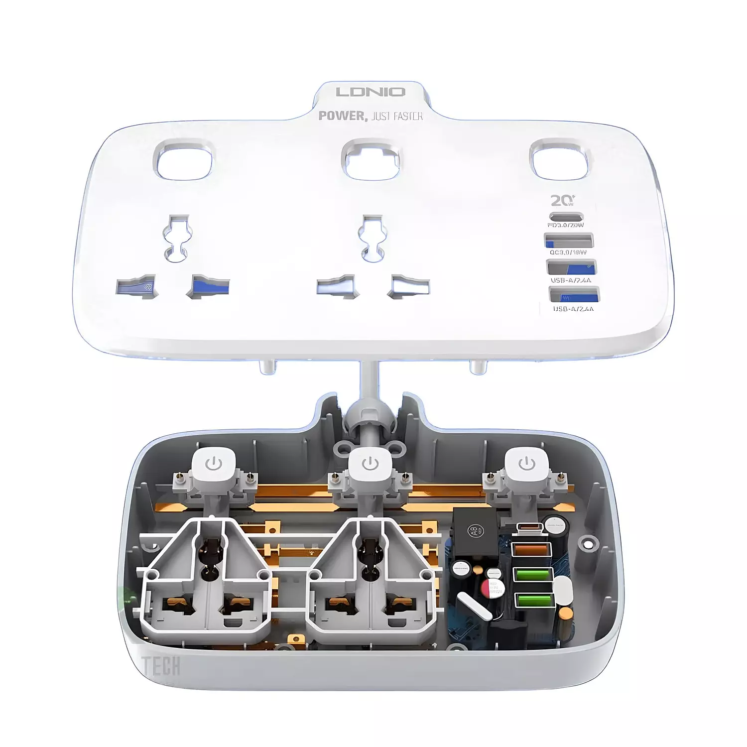 SC2413 Power Strip 2500W 4 USB Ports Fast Charging PD QC3.0 White 2