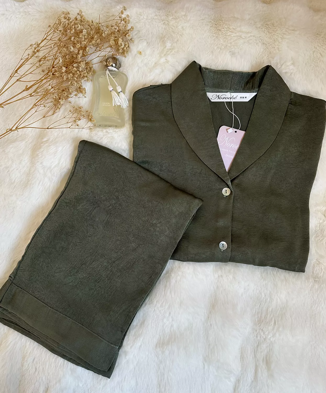 Olive Crinkled Marble Effect pjs 1