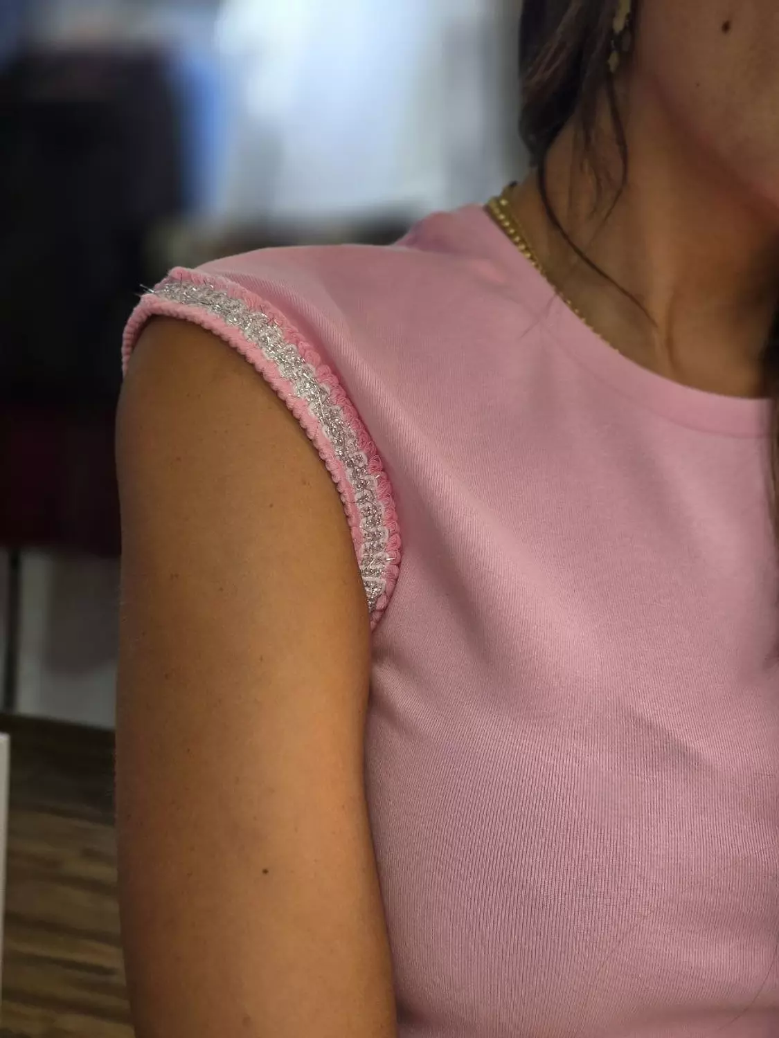 Pink top with silver lines 2