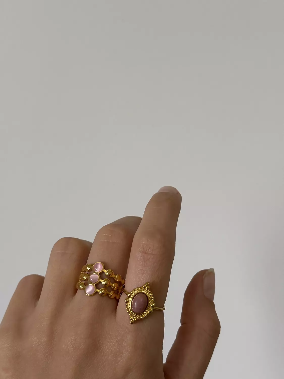 Triple Pink Pearls Ring 1