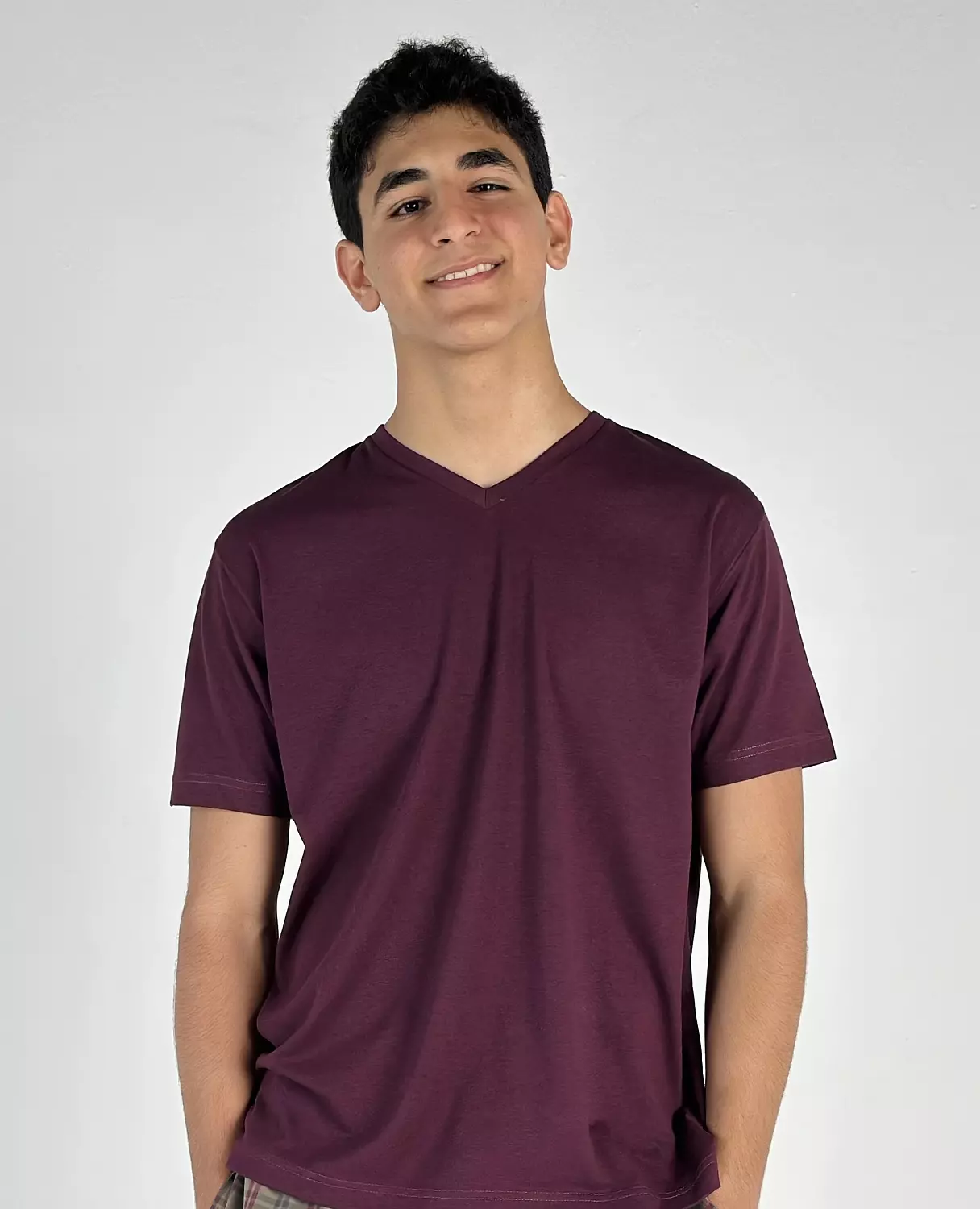 Burgundy V-neck T-shirt image
