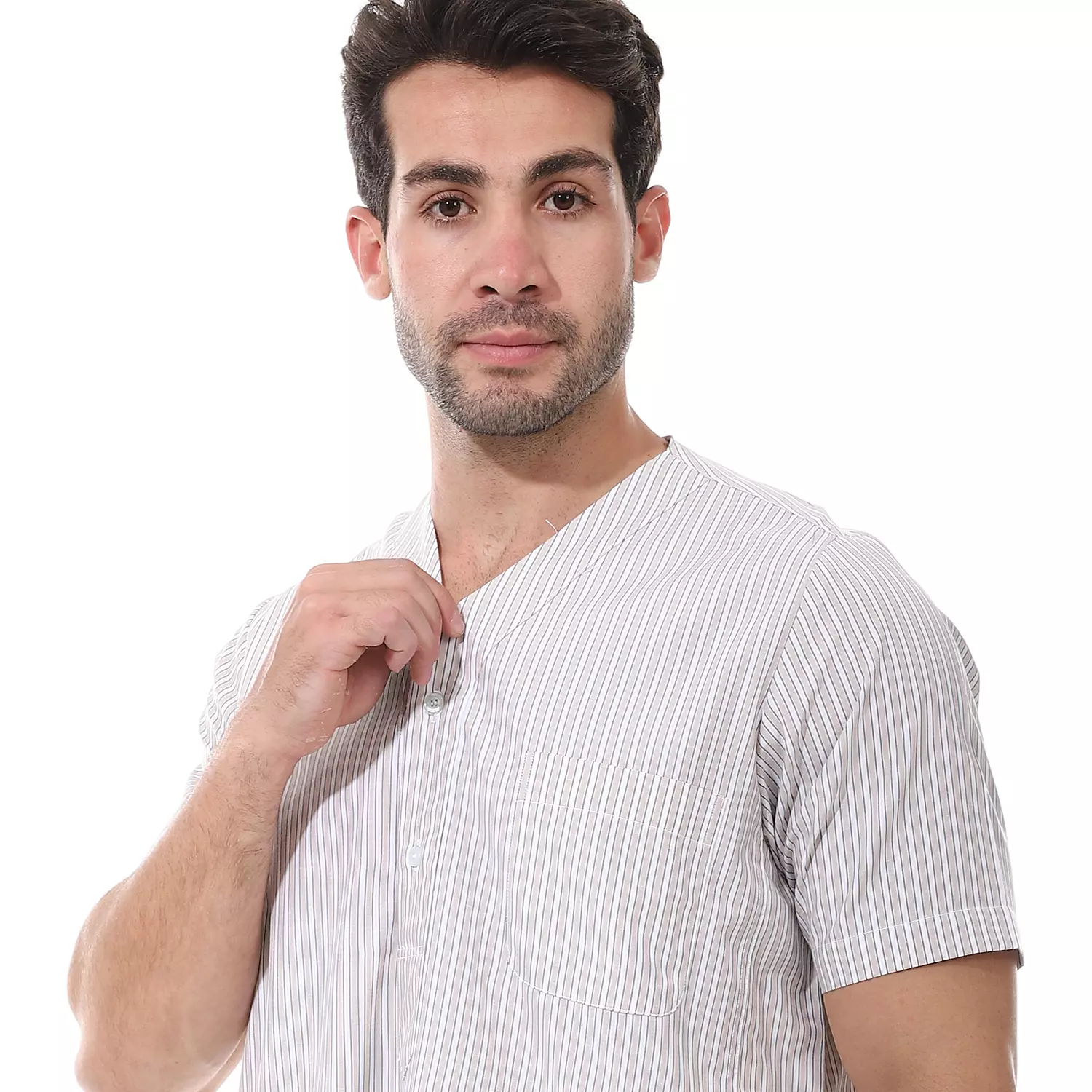 Men Galabeya Short Sleeves - 2258 - Beige 2