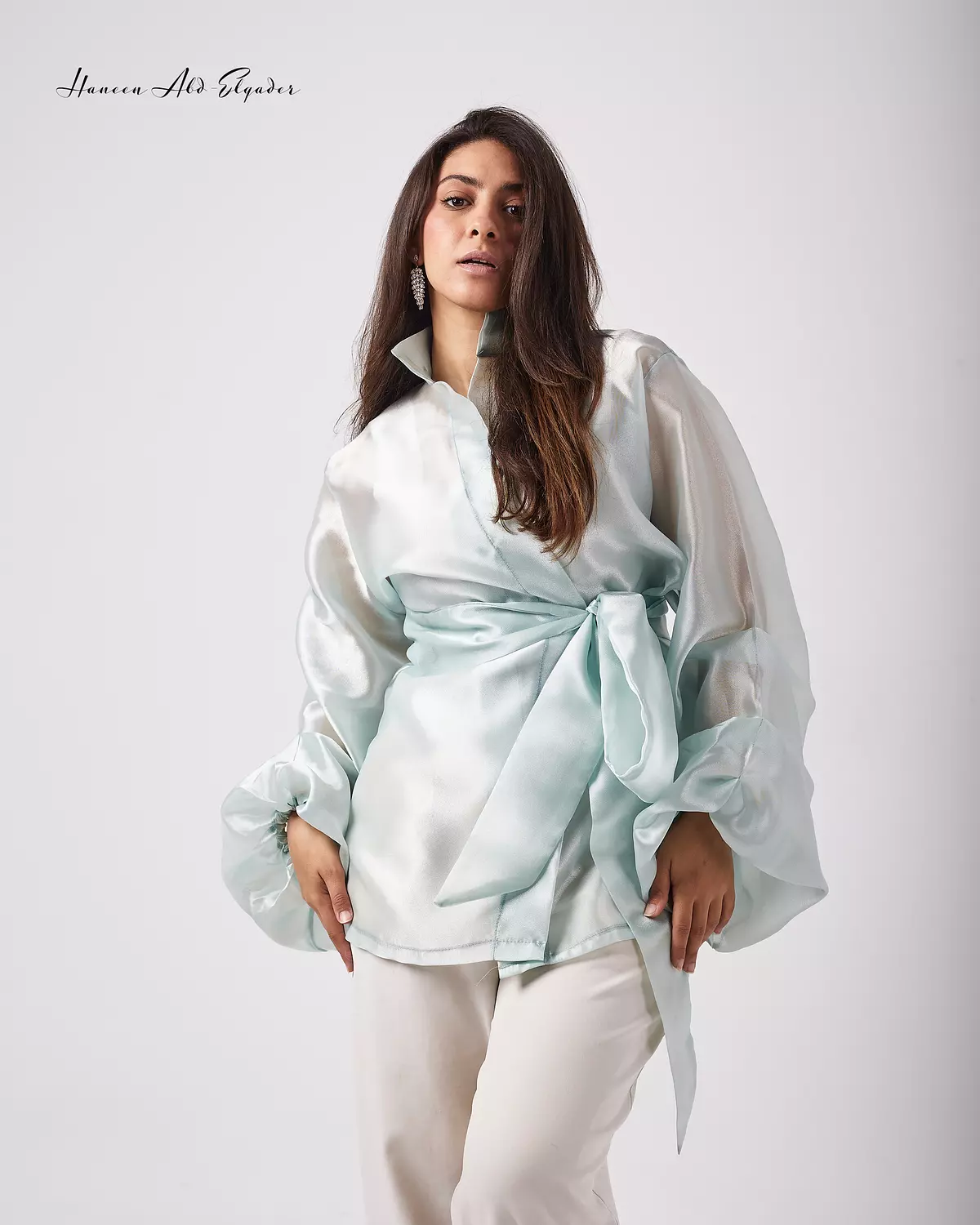 Mint green organza blouse  3