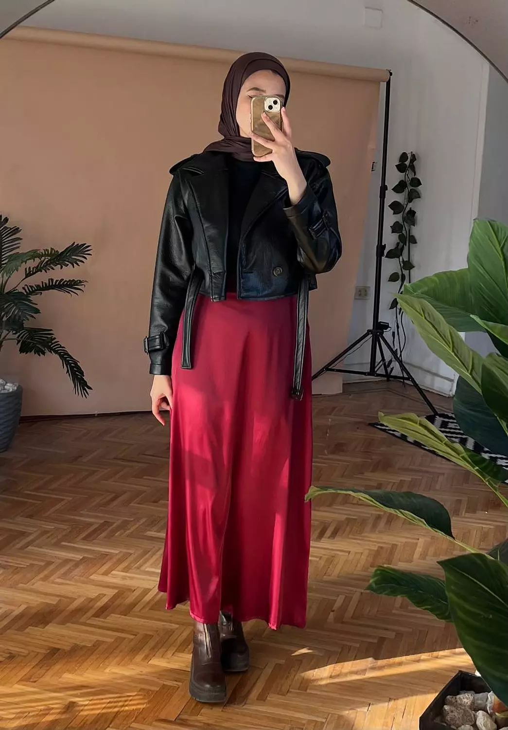 A-line Maron Satin Skirt - new addition  burgundy  1