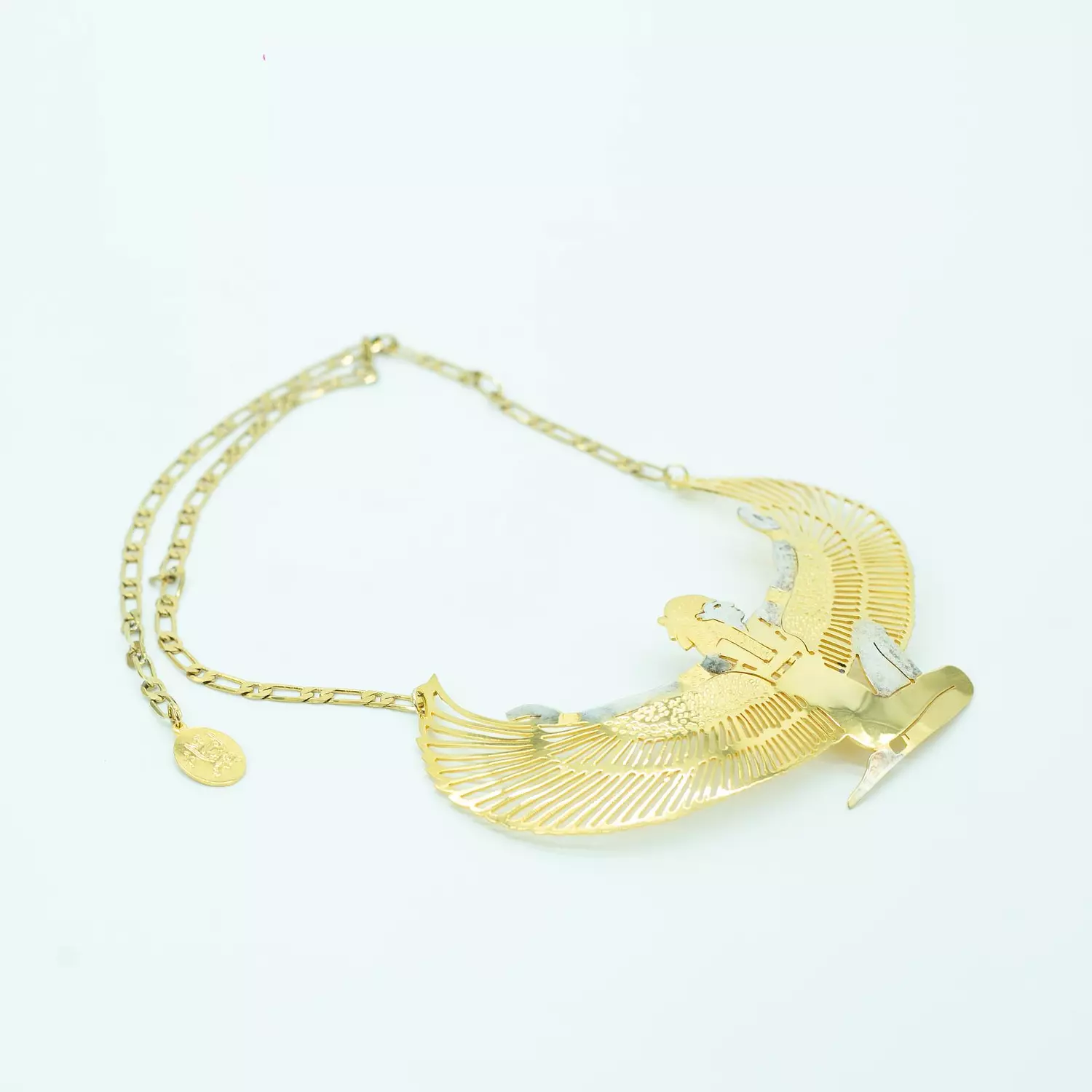 Very fine hand-carved copper chain, gold and platinum plated - 60 cm - Winged Queen Isis hover image