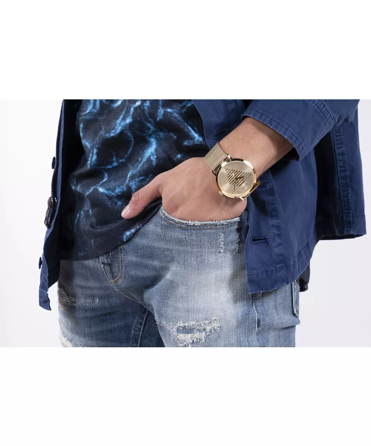 GUESS GW0502G1 ANALOG WATCH For Men Round Shape Gold Stainless Steel/Mesh Polished Bracelet 7