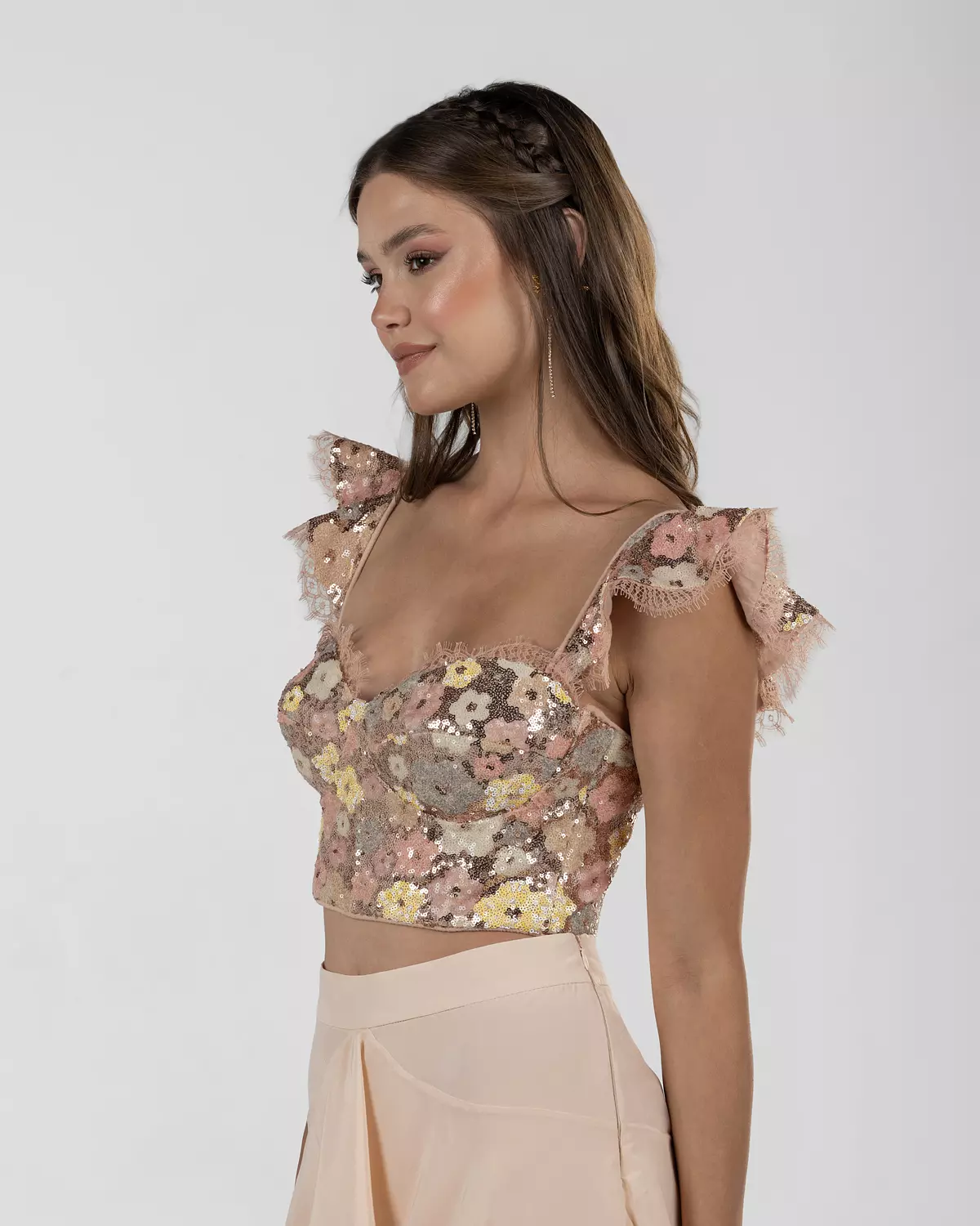 Playful Floral Sequin Bustier Top 14