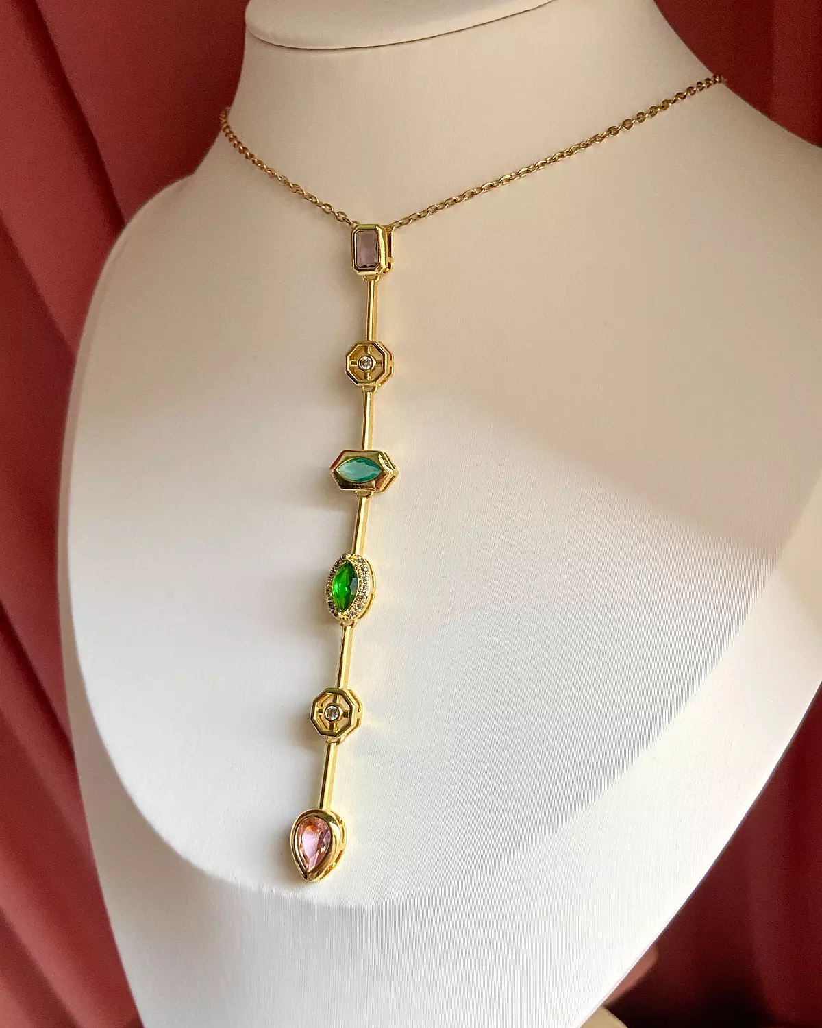 Elegant Gold Chain with Mixed Gemstone Drops 💎✨ 3
