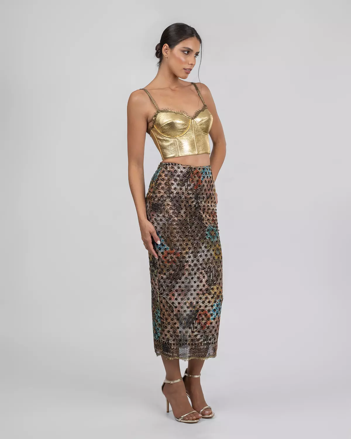 Gold Leather Corset & French Lace Skirt image