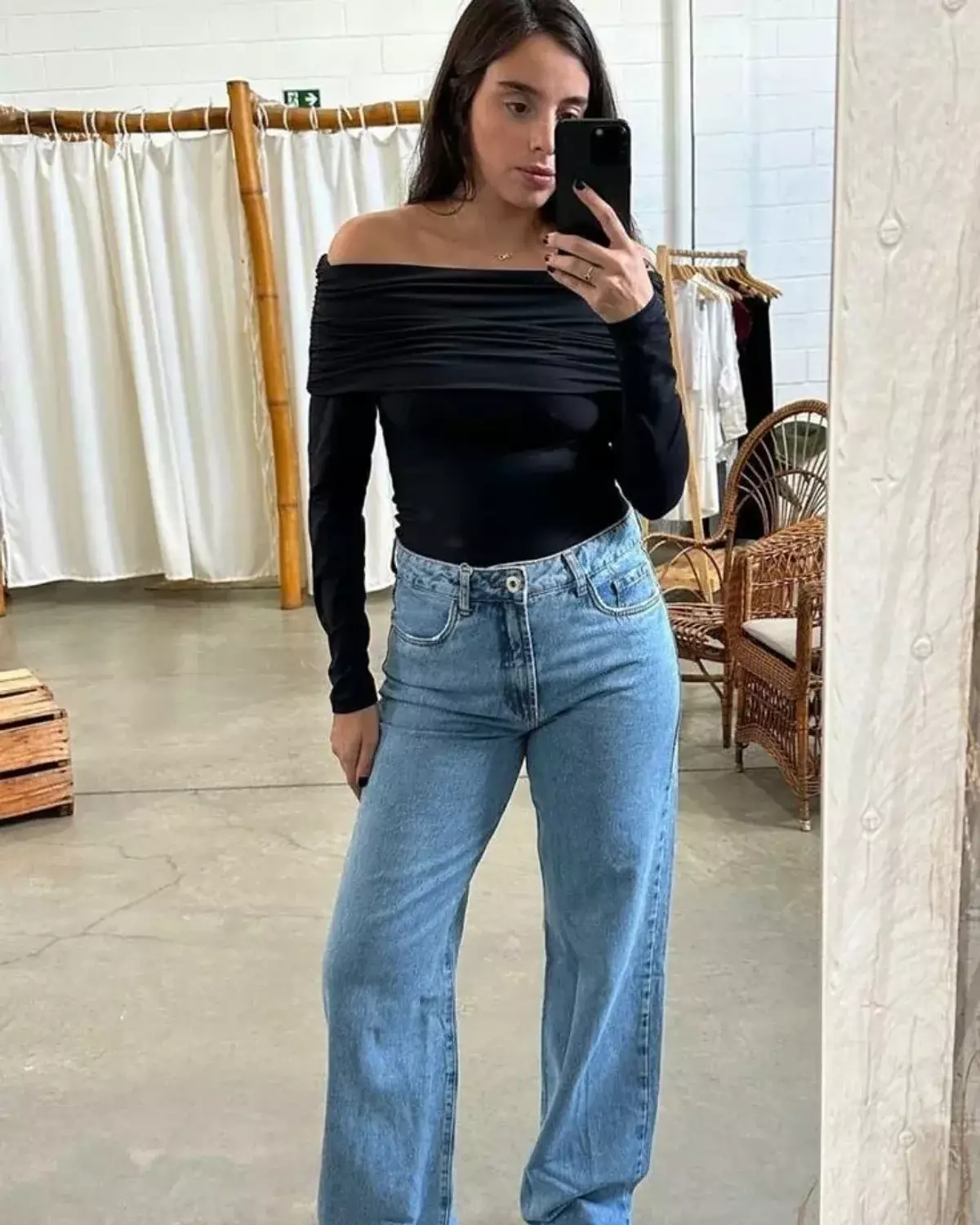 Off-Shoulder Lycra Top with Folded Bardot Neckline & Long Sleeves 7