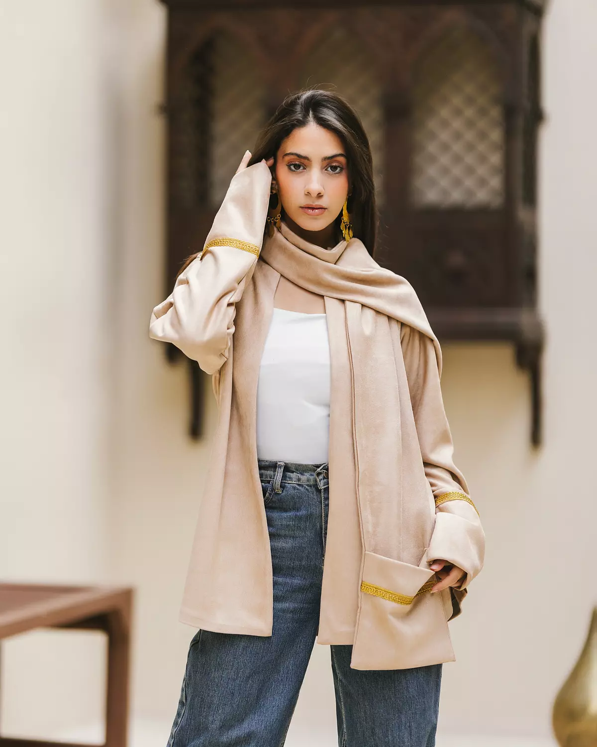 Suede scarf jacket  1