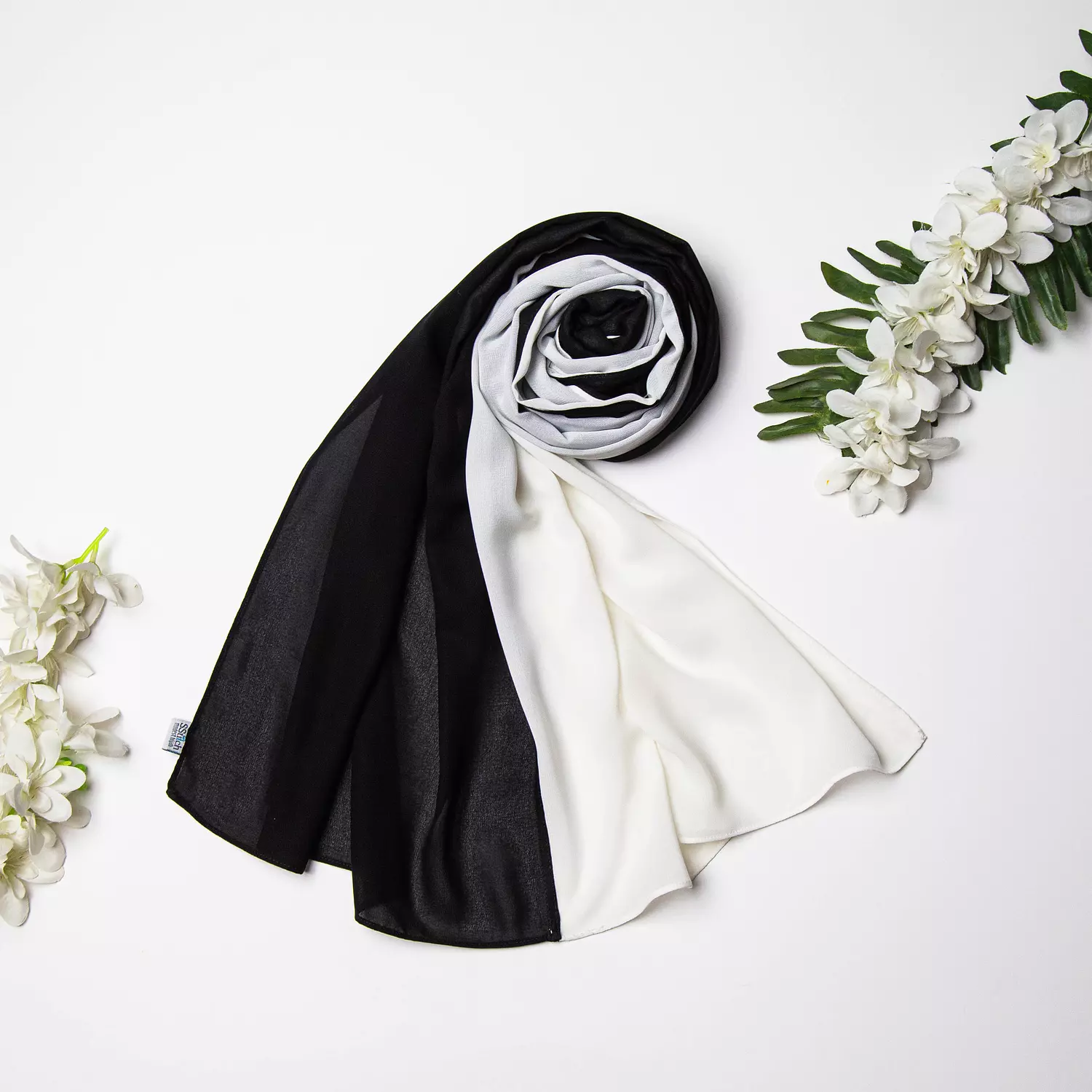Mirage Hijab- ( Black | off white 013 )  image