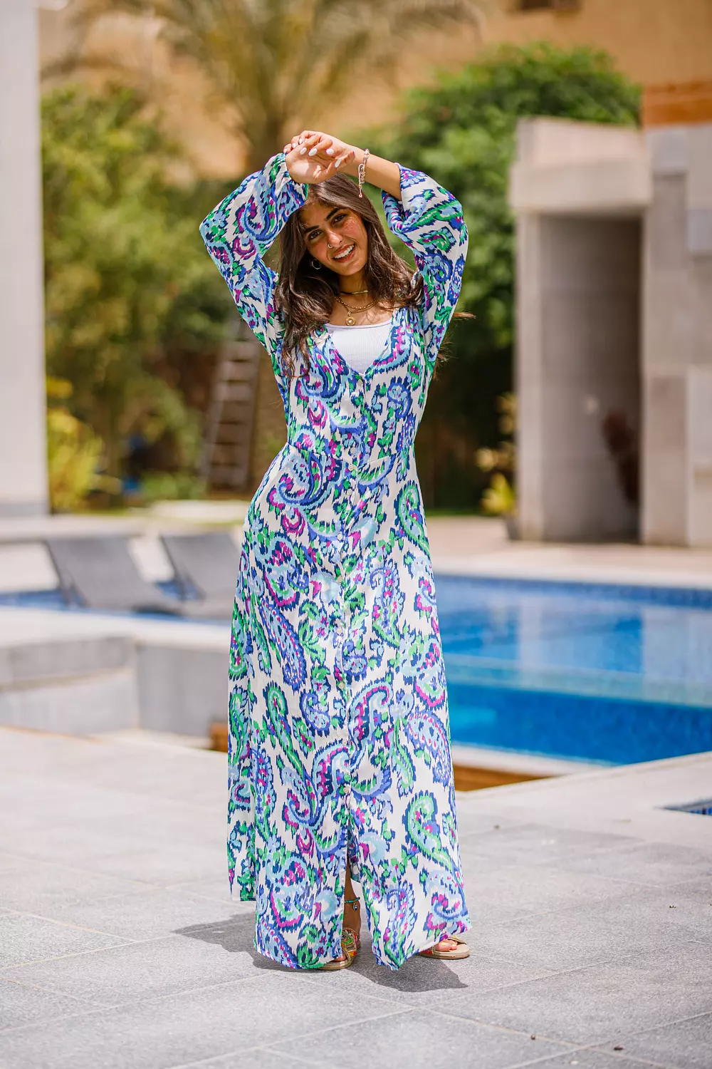Blue printed chiffon dress image