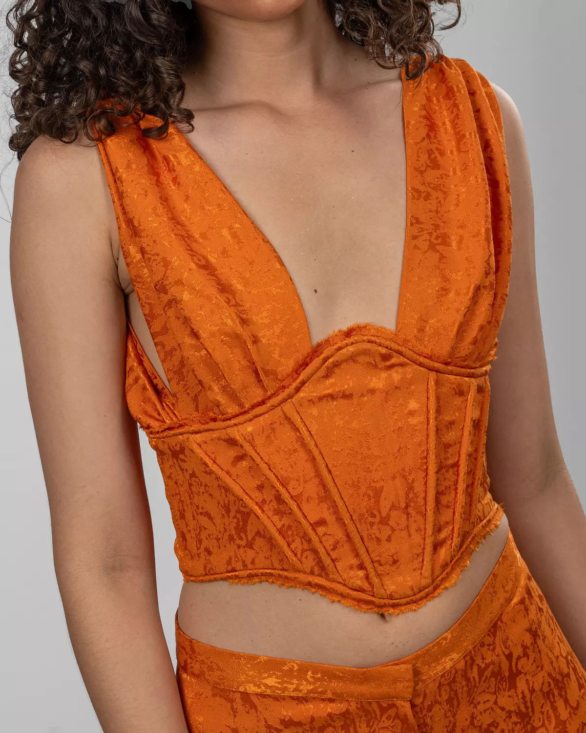 Jacquard Silk Satin Corset - Orange image