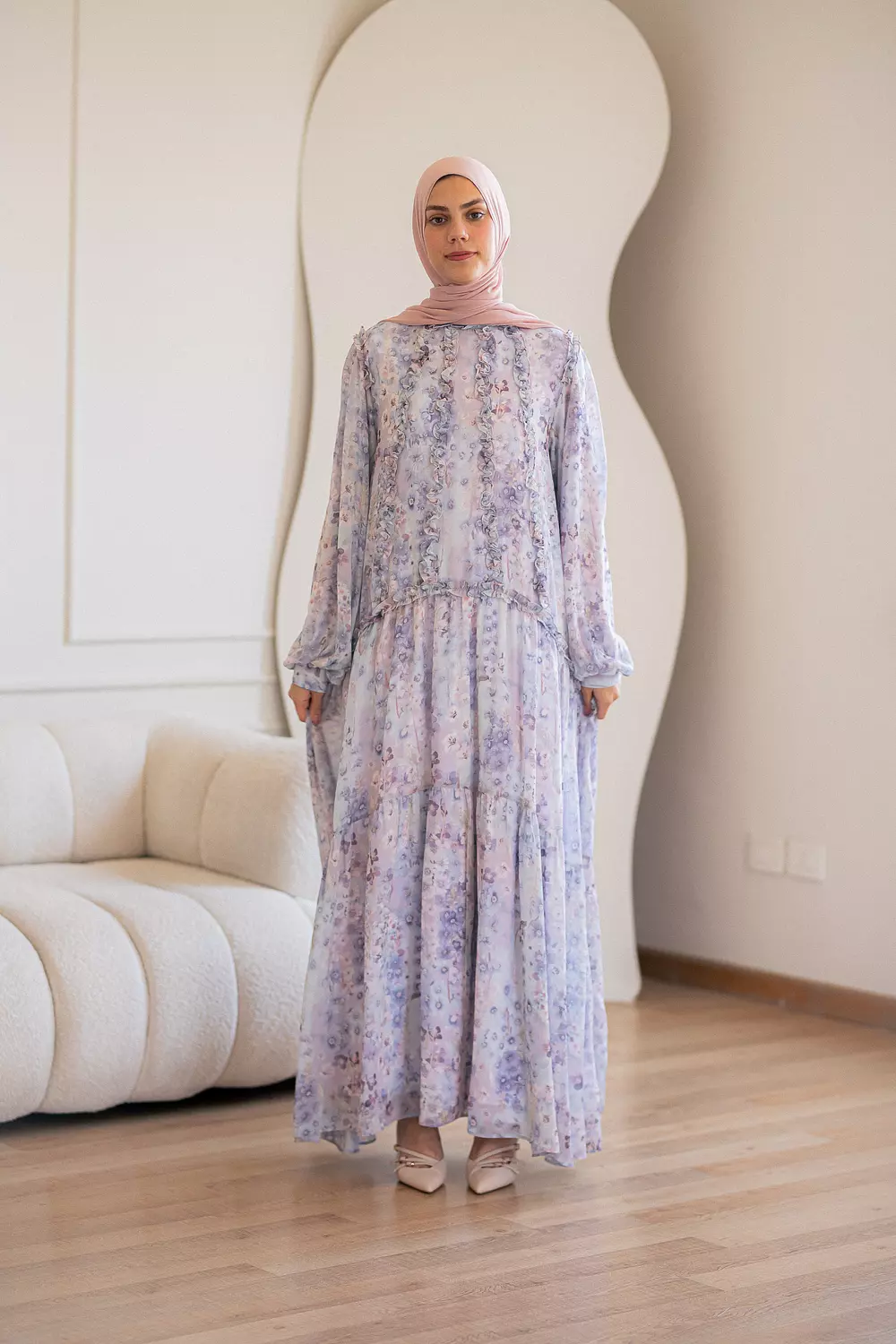Lilac Chiffone Dress with Full Lining image