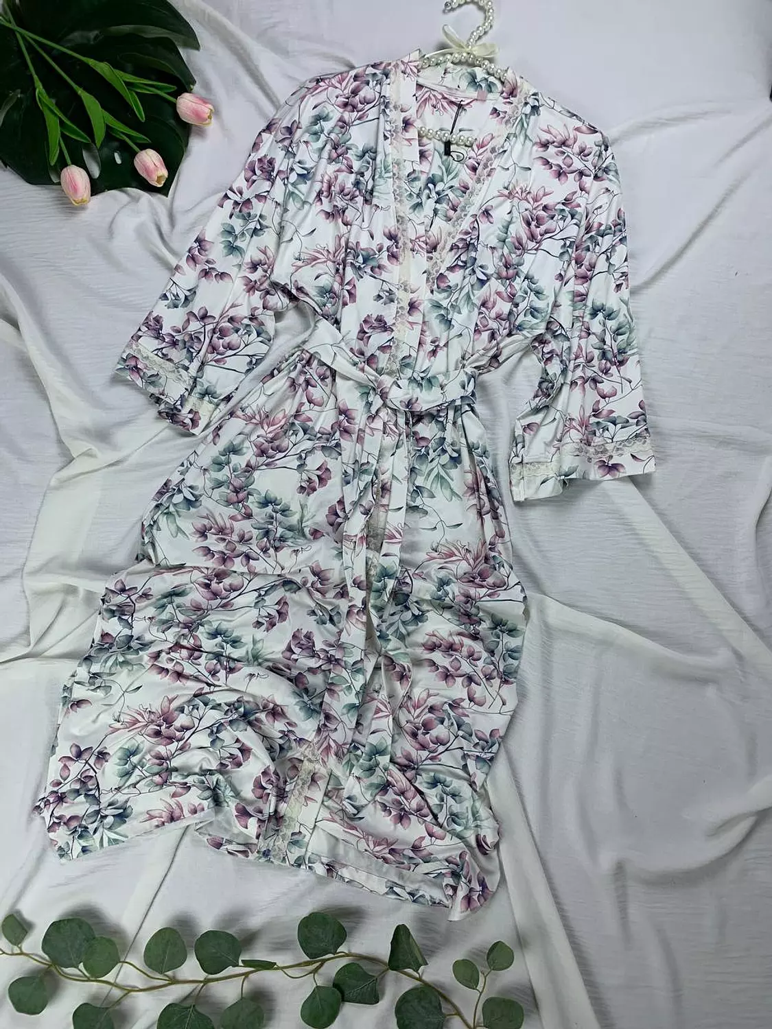 Floral jersey kimono robe from la vie en rose image