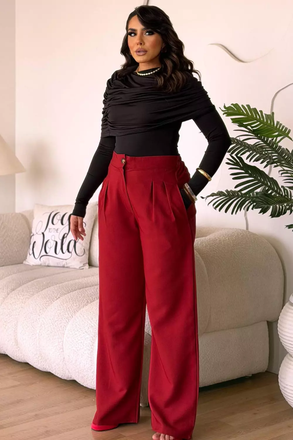 Turkish Rosetta Crepe High-Waist Wide-Leg Trousers with Pleats 8
