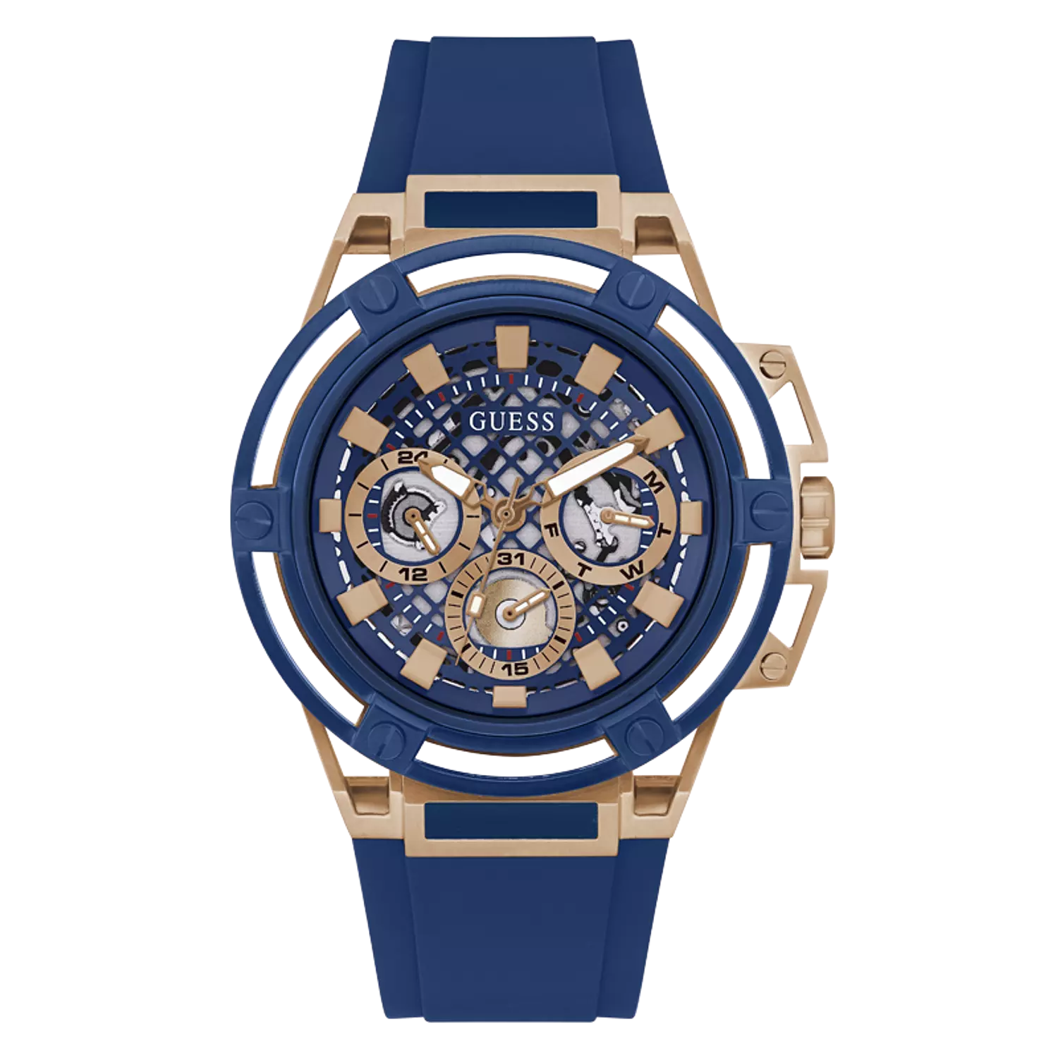 Guess GW0423G4 Watch For Gents Case Color Rose Gold Tone - Round Shape Silicone Strap