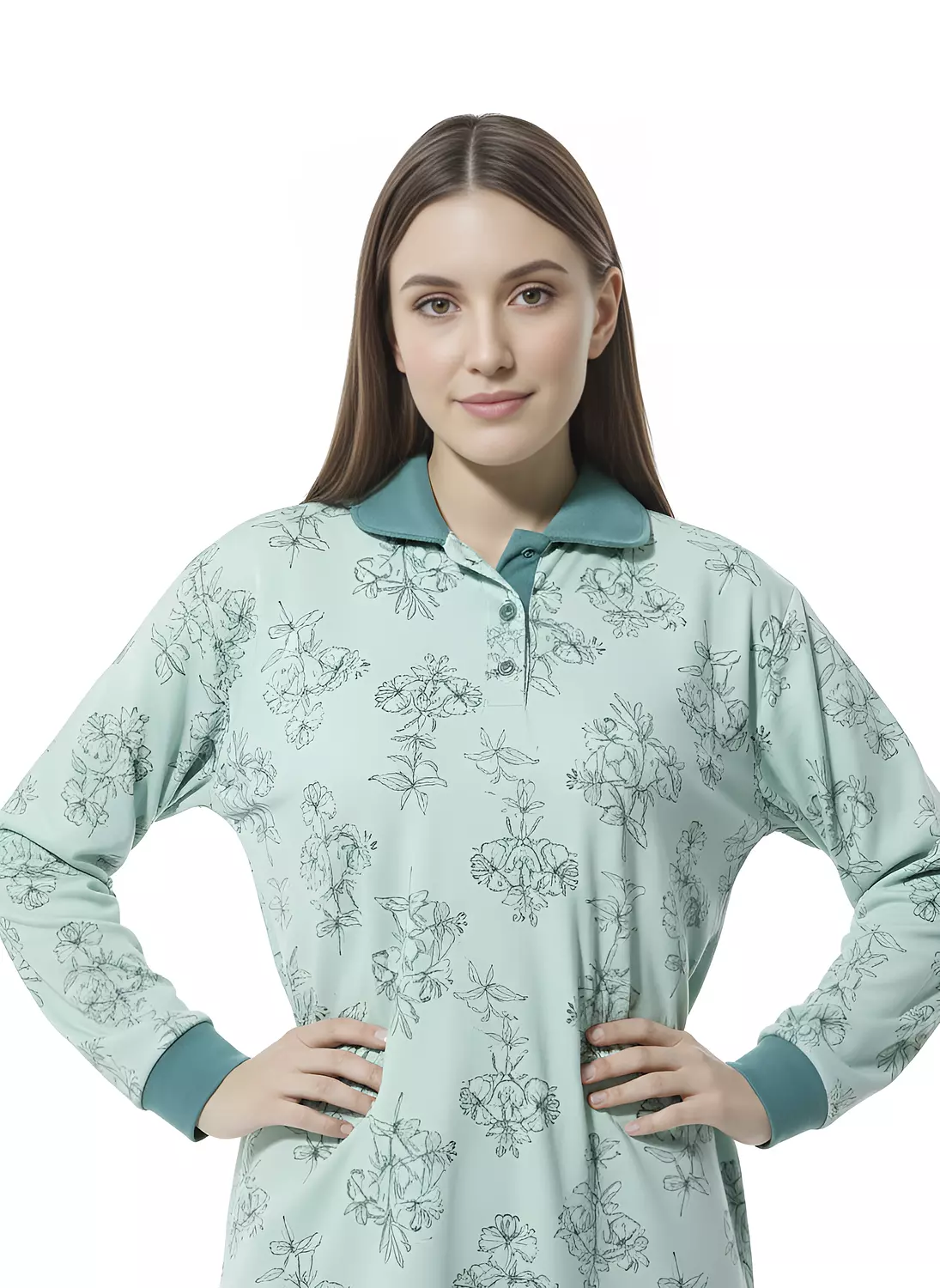 Shorto Women Collar Fleece PJ -Collar - Mint - 2641  2
