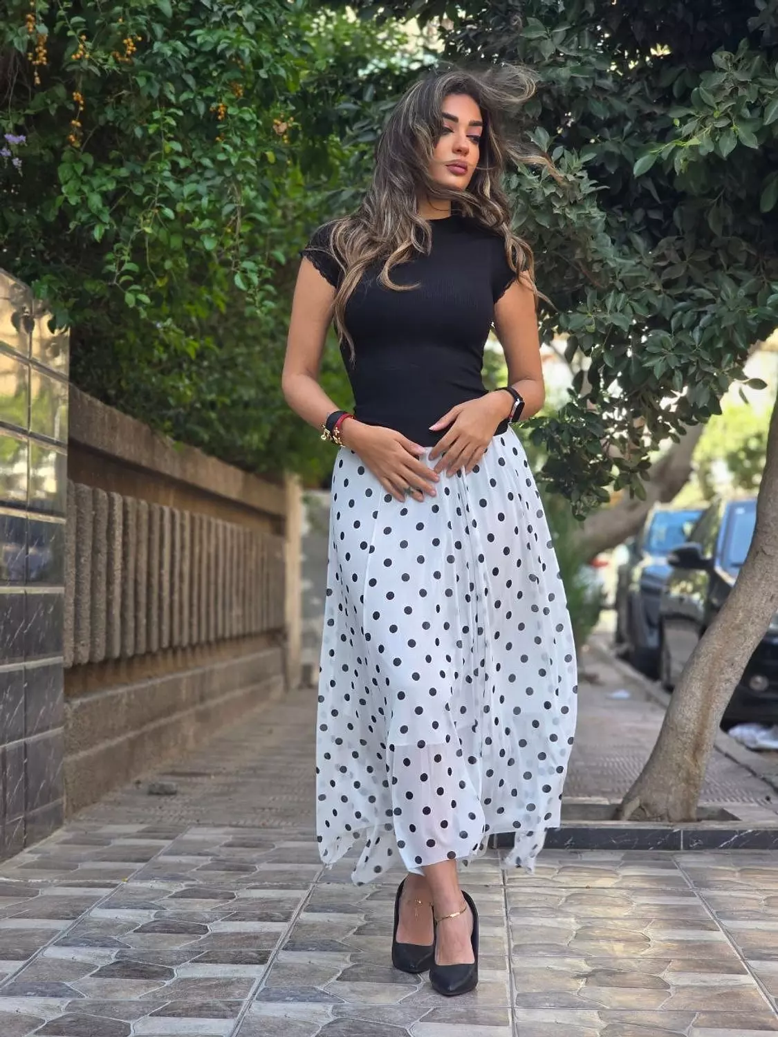 White polka dot skirt  image