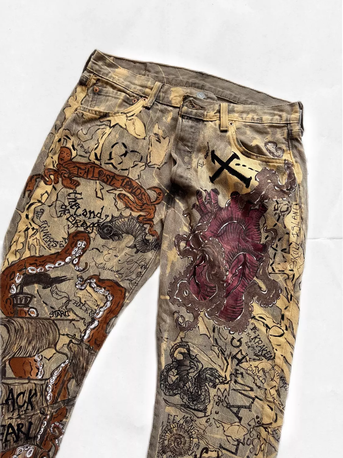 “Lost Lands Map “. Unisex hand-painted Levi pants  hover image
