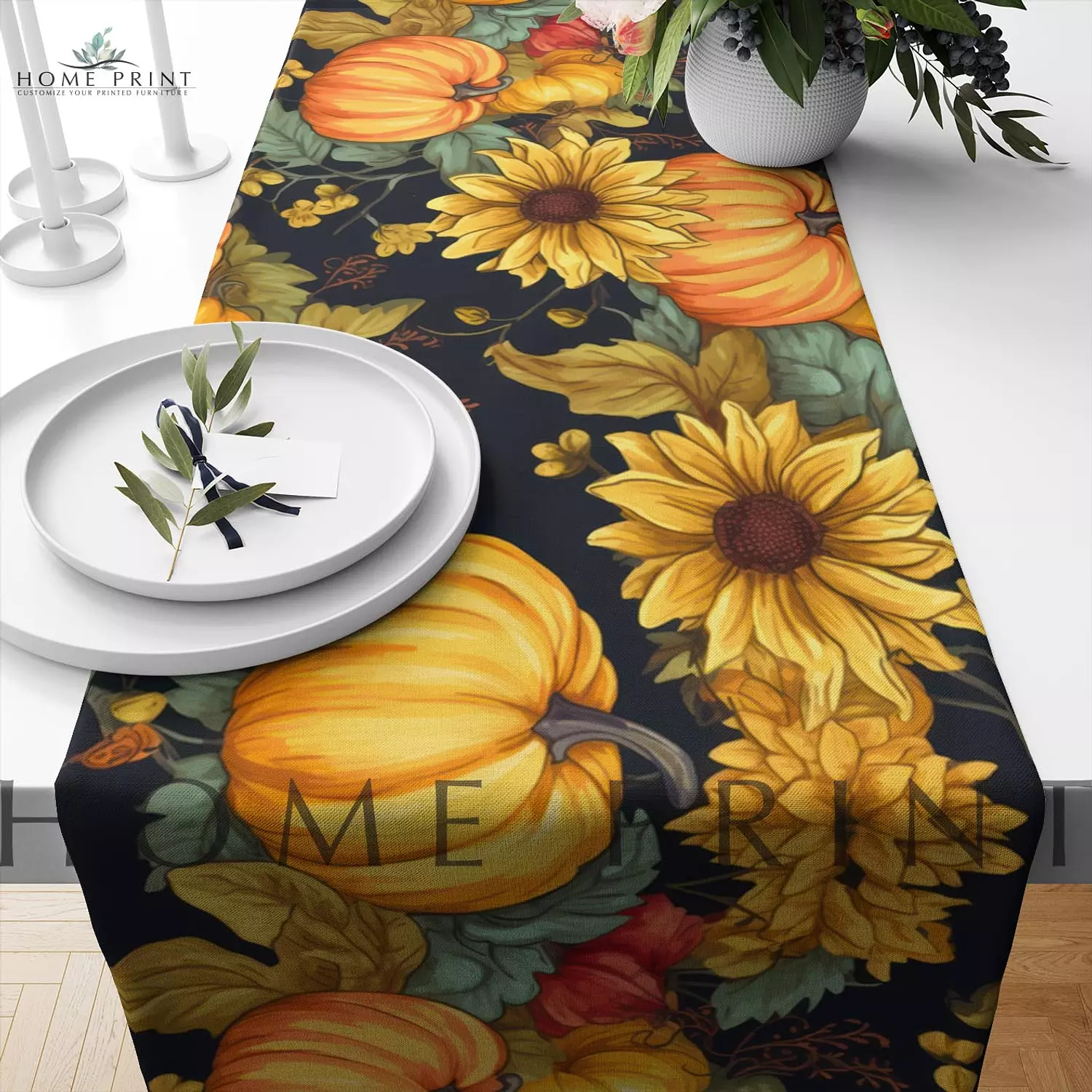 Autumn Runner - Pumpkin and Sun Flowers - Multi Colors Design  image