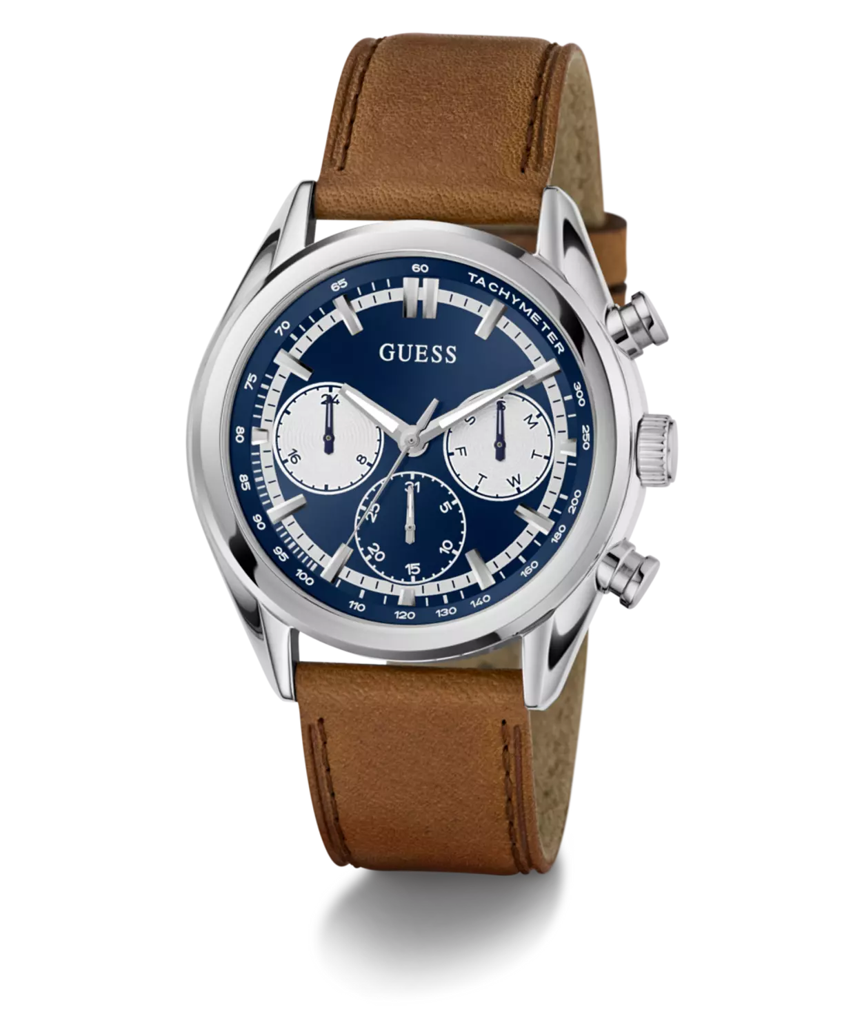 GUESS Mens Brown Silver Tone Multi-function Watch 7