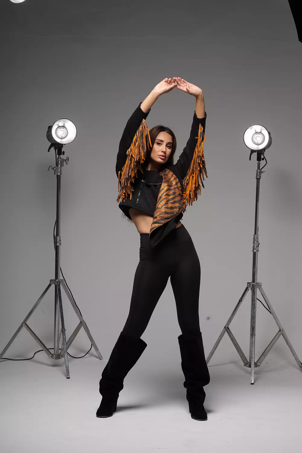 Tiger Print Asymmetric Fringe Jacket  1