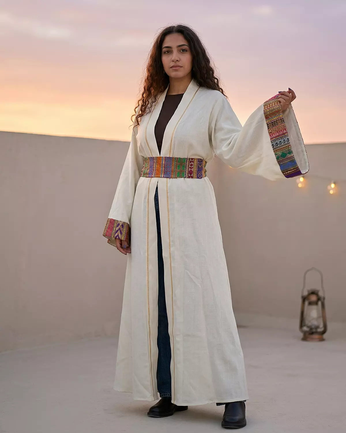 Noor Al Layali Kaftan-Beige  hover image