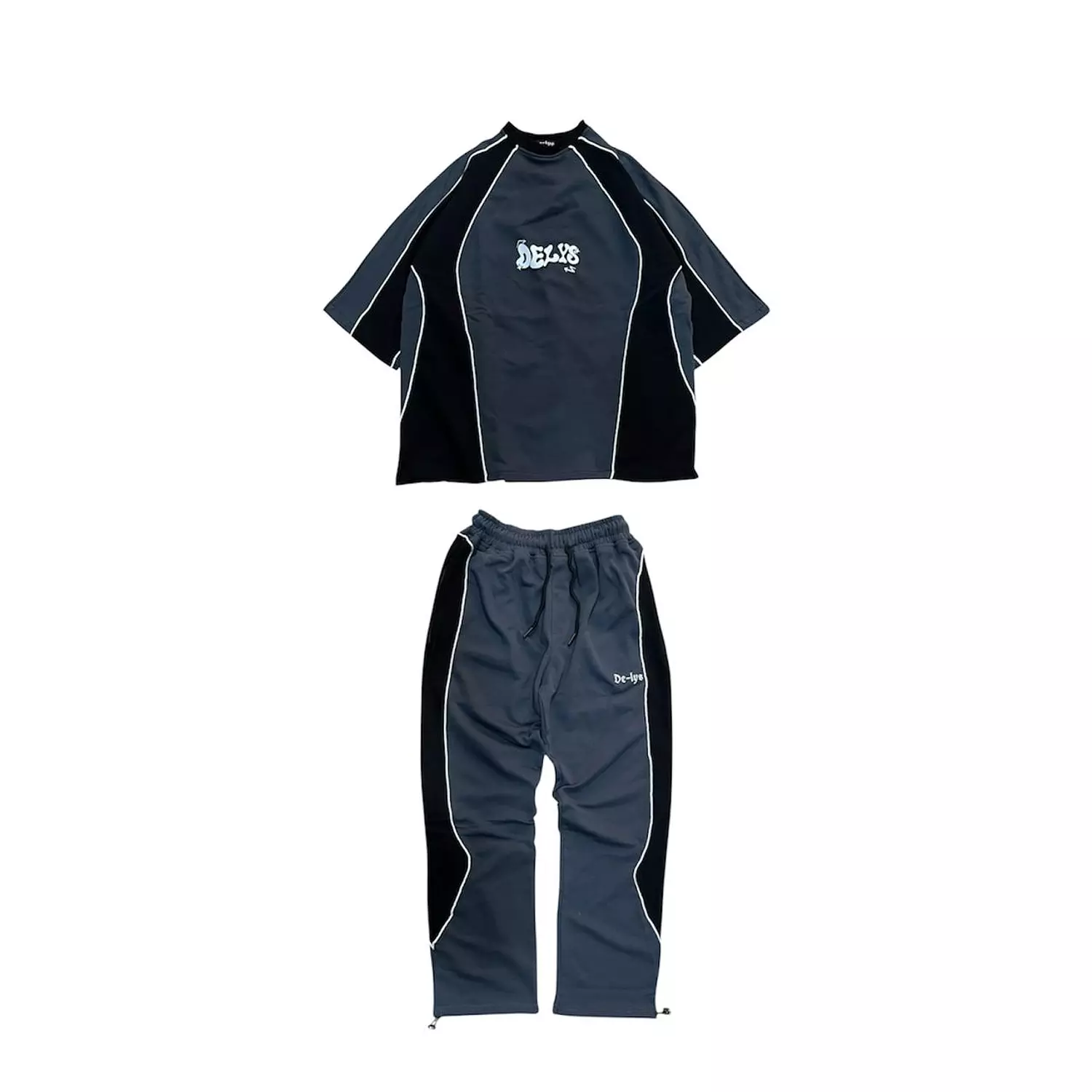 De-lys slices  box fit suit Black & Grey with white stripe 4