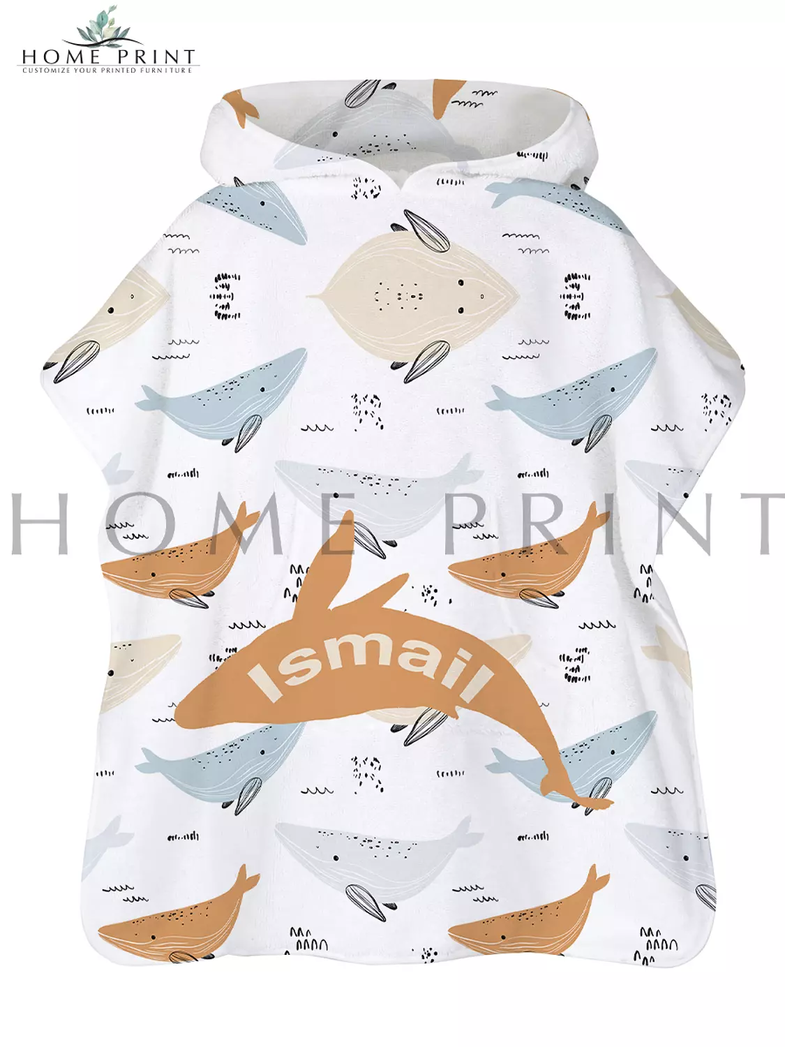 Microfiber Poncho - Multi Colored Whale Design  image