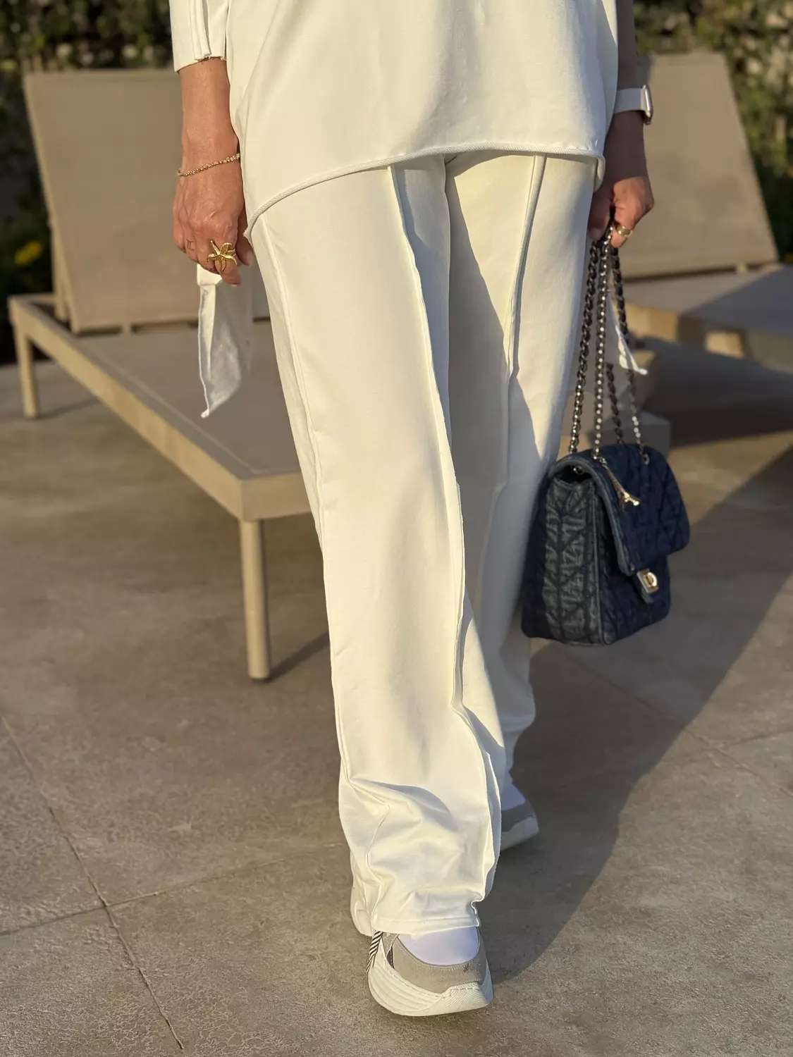 Premium melton cotton wide leg pants hover image