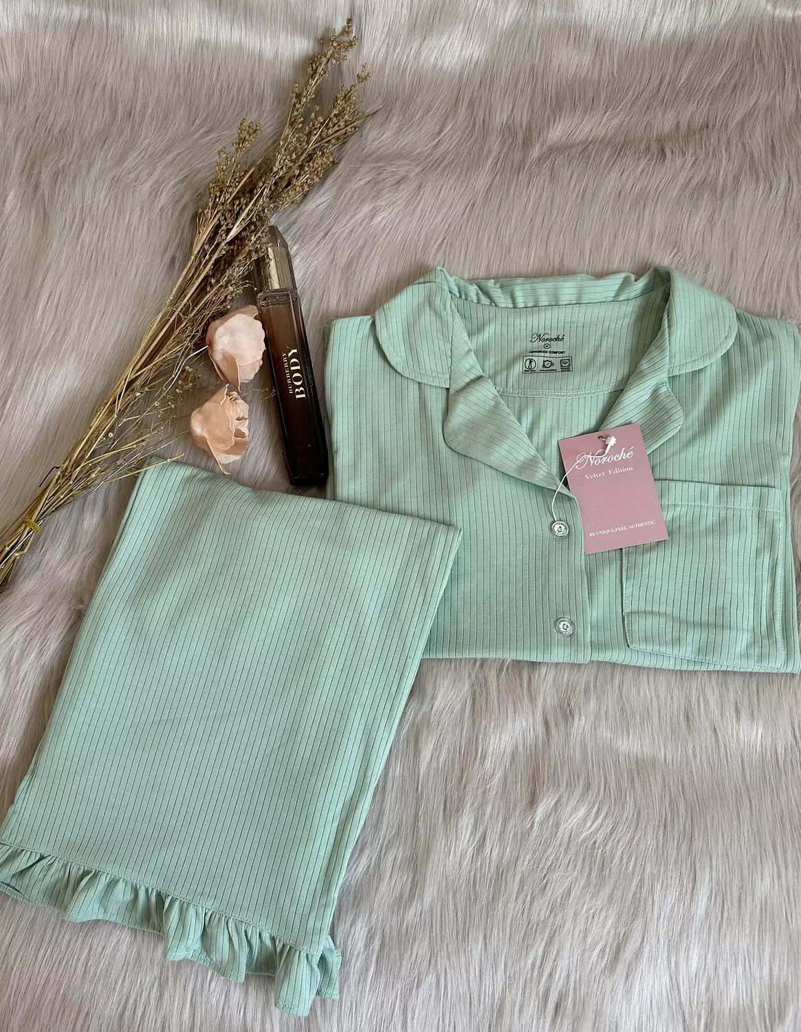 Pistachio Ruffled Cotton PJs 1