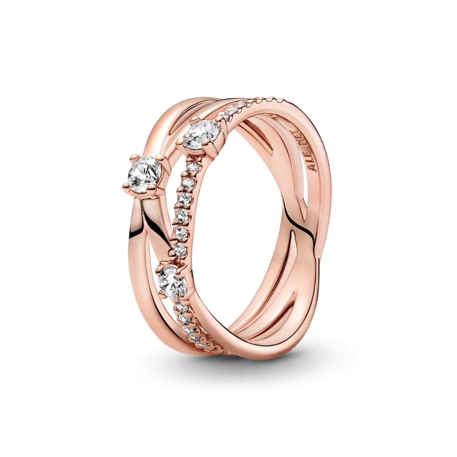 Triple band 14k rose gold-plated ring with clear cubic zirconia image