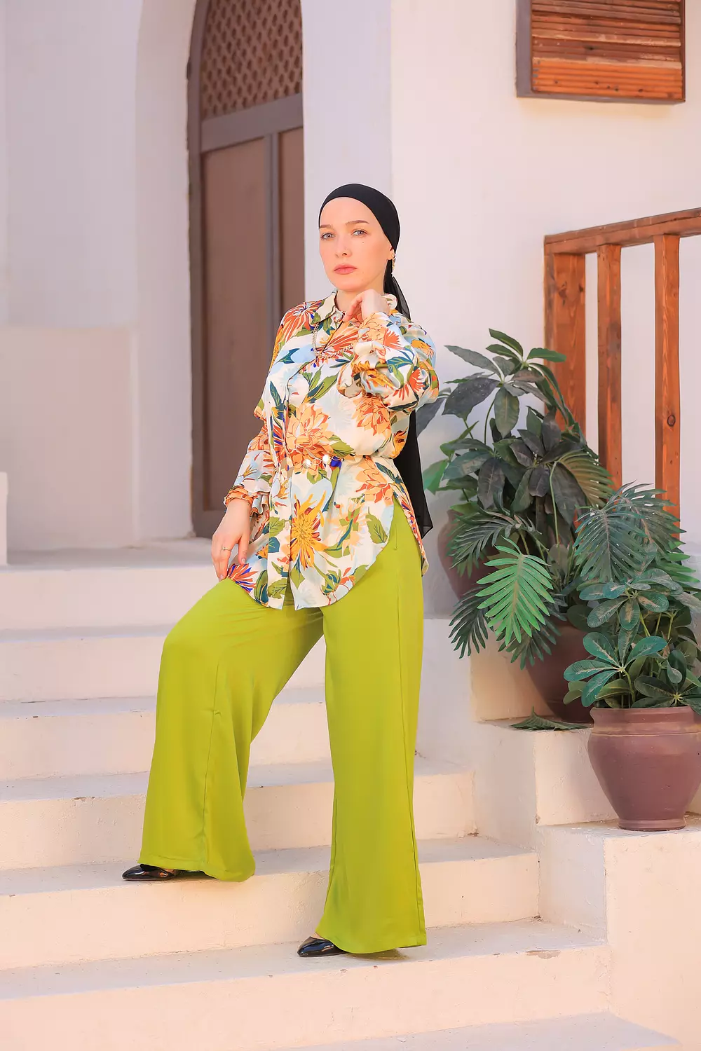 Green satin pants 1