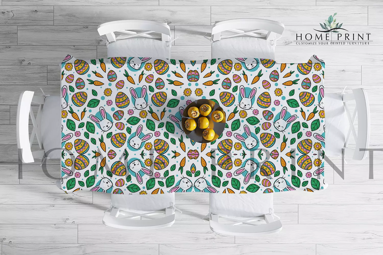 Easter Tablecloth- Easter Bunny and Carrots - Multi Color Design-150 cm in 250 cm  image