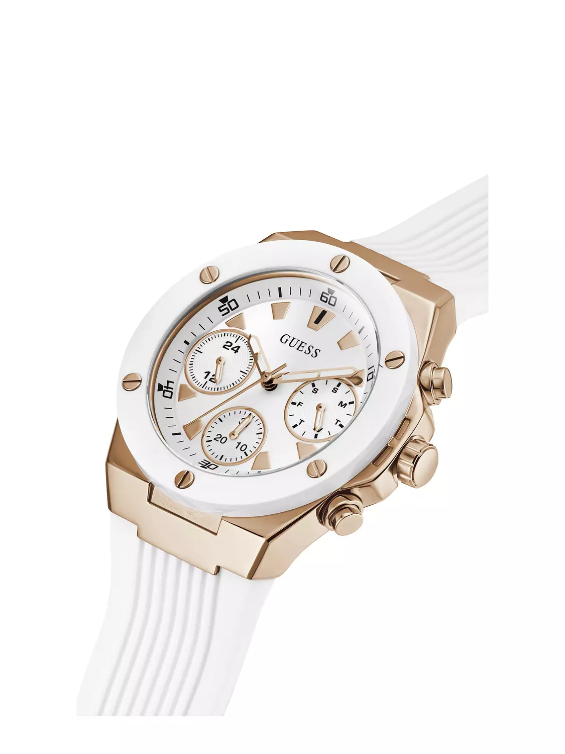 GUESS GW0030L3 ANALOG WATCH Women's White Sunray Dial Rose Gold Round Case/White Silicone Strap 3