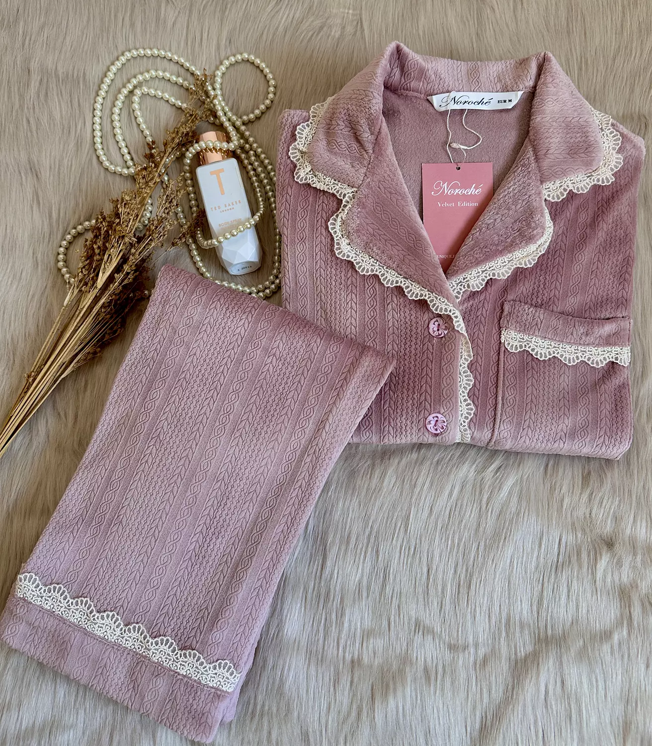 Dusty Rose Lace Velvet cotton Pajamas image