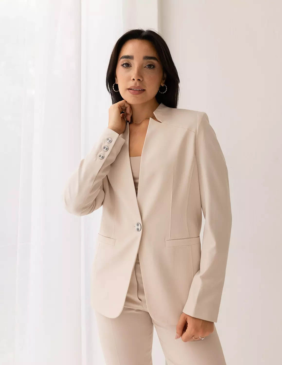 Soft Cream collarless blazer image