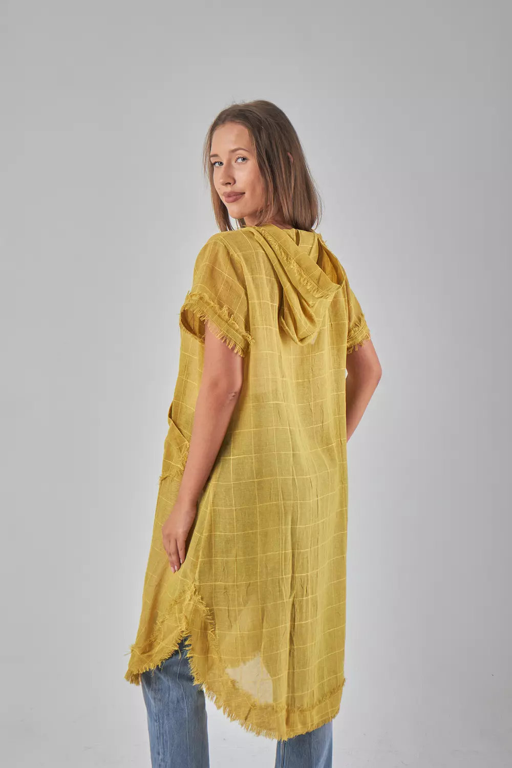 Hooded Mesh Linen Yellow Top 4