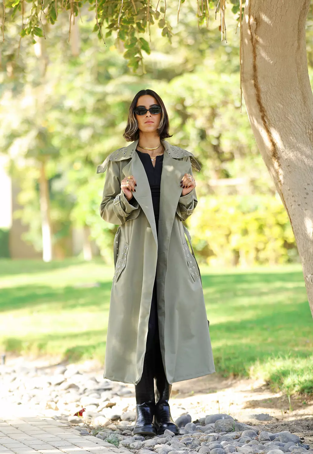 Studded olive trench coat  image