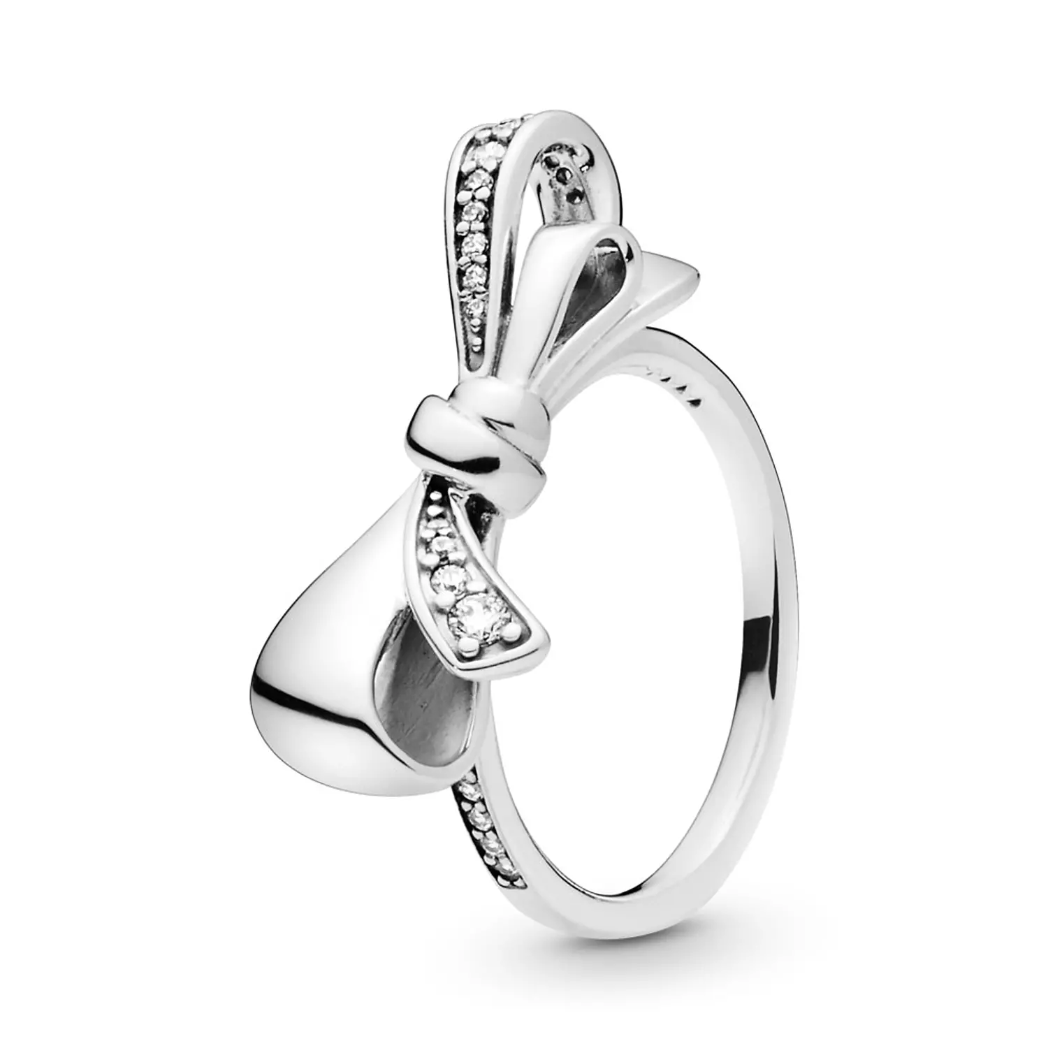 Bow silver ring with clear cubic zirconia