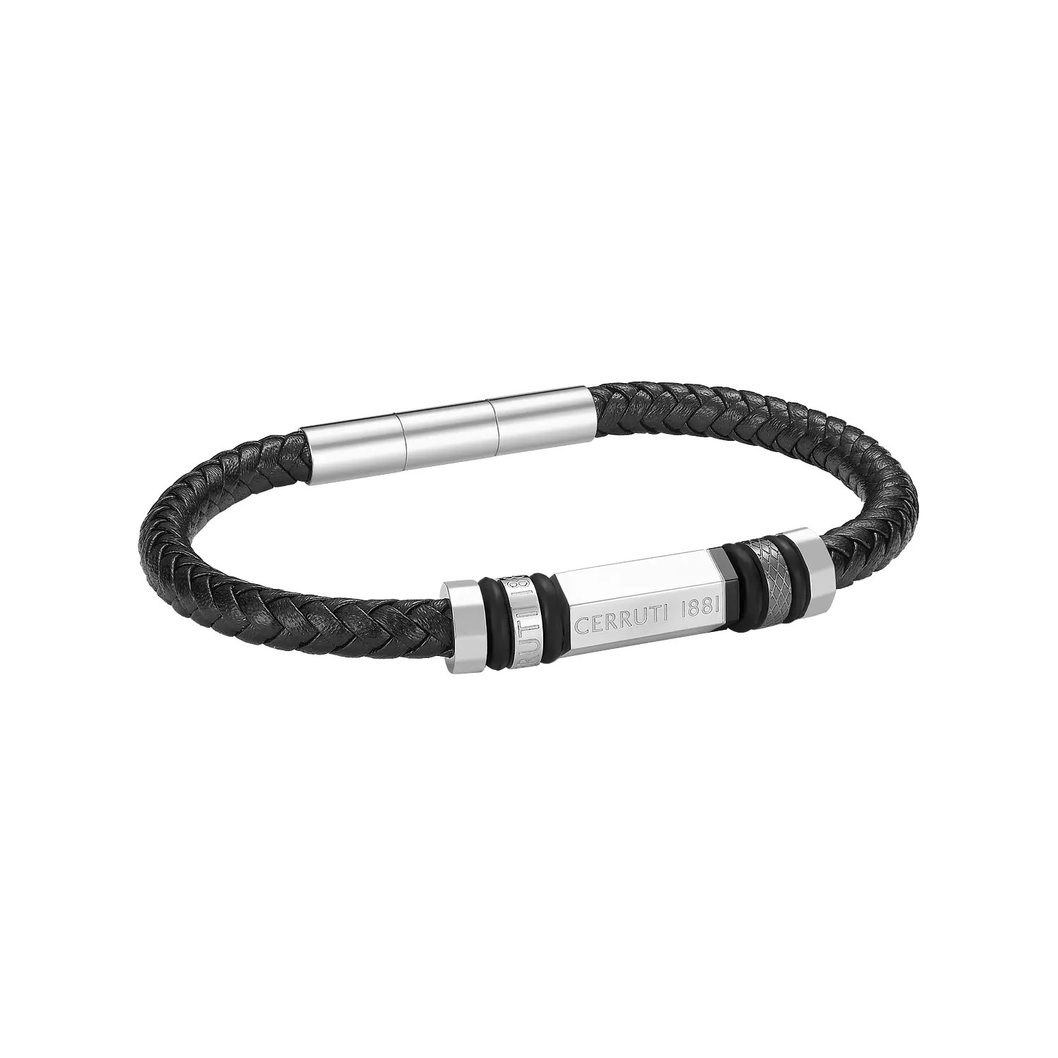 CERRUTI Narciso Stainless Steel With Braided Black Leather Bracelet CIAGB0011901 For Men 1
