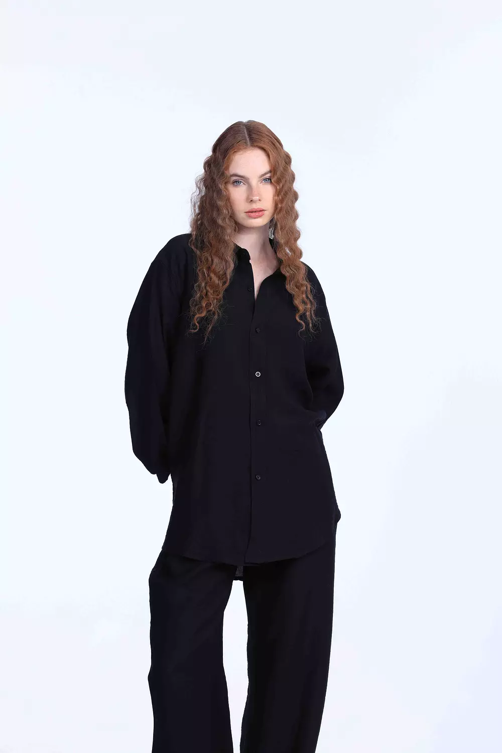 black oversized linen chemise 2