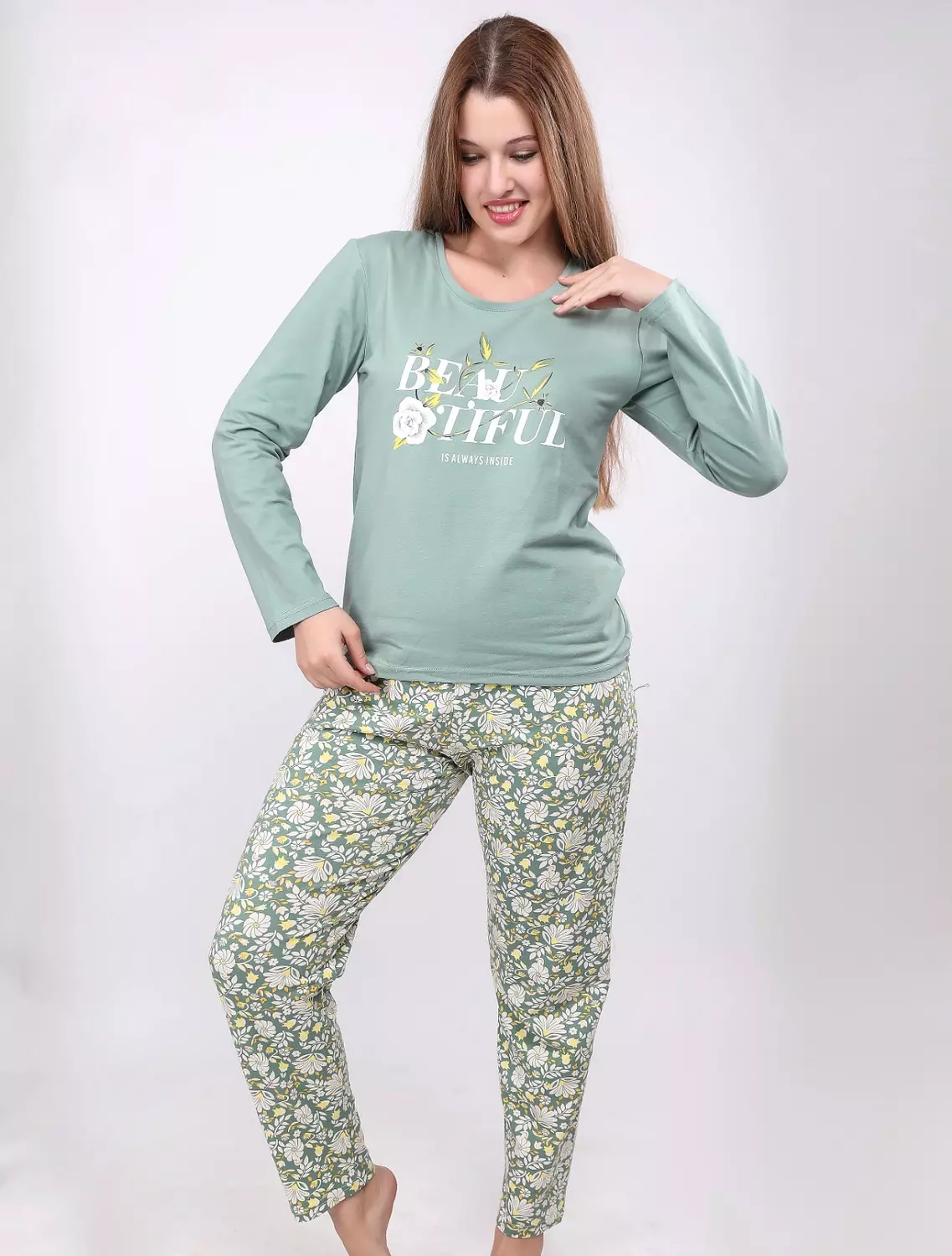 S104 Lotus Flower long sleeves pajama set 2