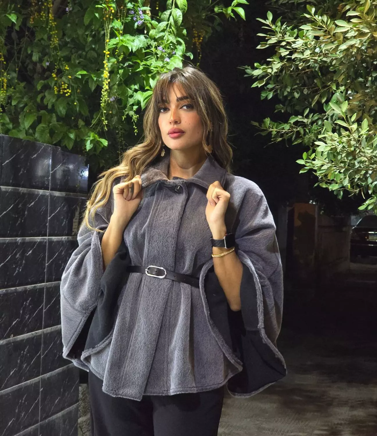 Dark Grey Fur Poncho 2