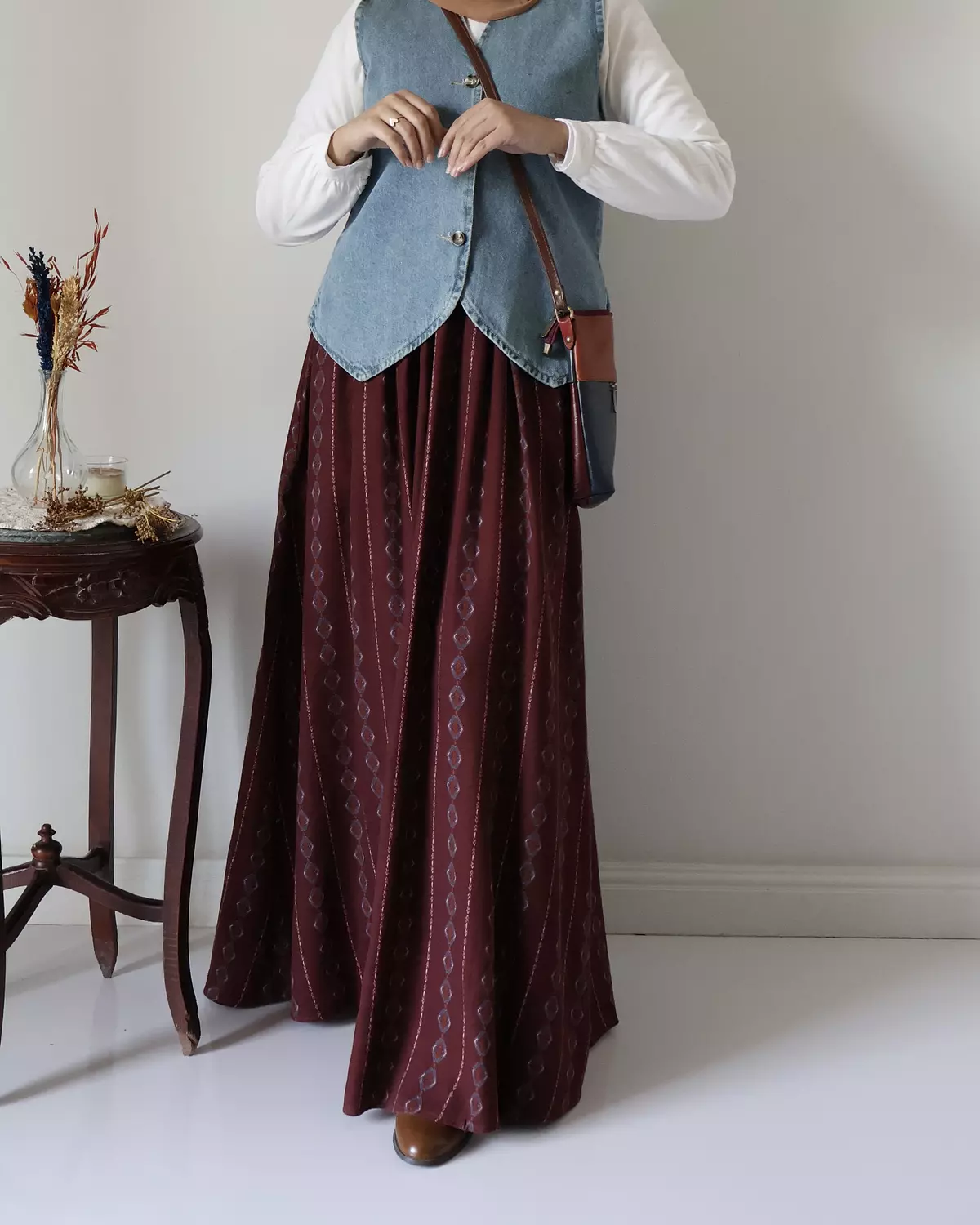 Levoil Linen Dark Red Skirt 4