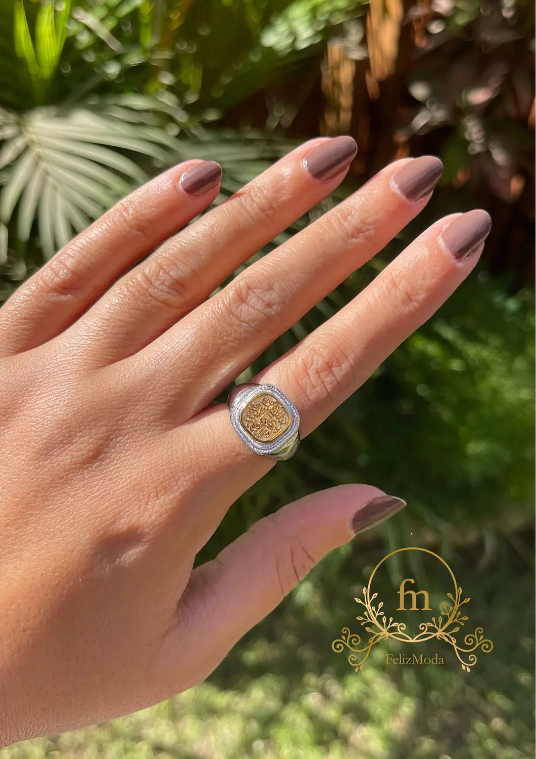 والقلب يرى ما لا ترى البصيرة square silver ring gold plated medium size image