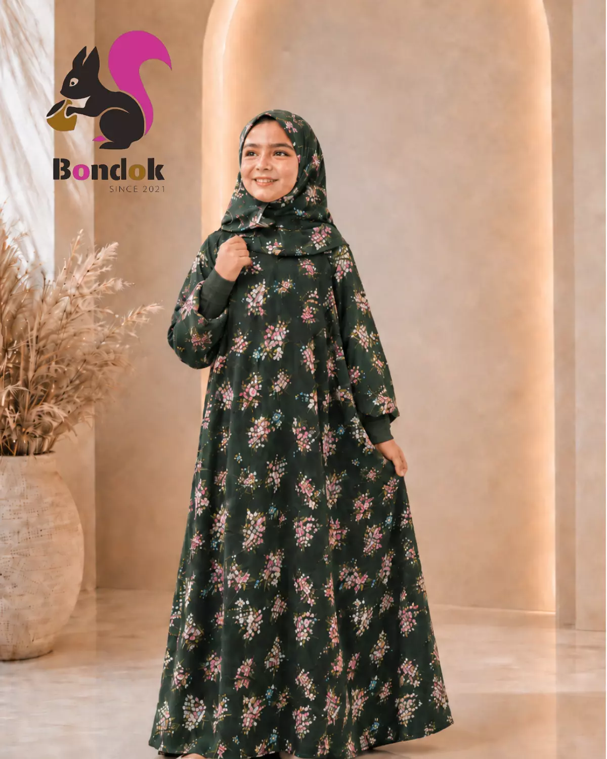 Esdal  Women's- Kids Matching Floral Print Abaya with Matching Hijab 8